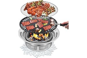 Panghuhu88 Korean BBQ Grill,Portable Household Charcoal Barbecue Grill, Non-stick Round Carbon Barbecue Grill with Insulation Pad Camping Grill Stove for Outdoor and Picnic