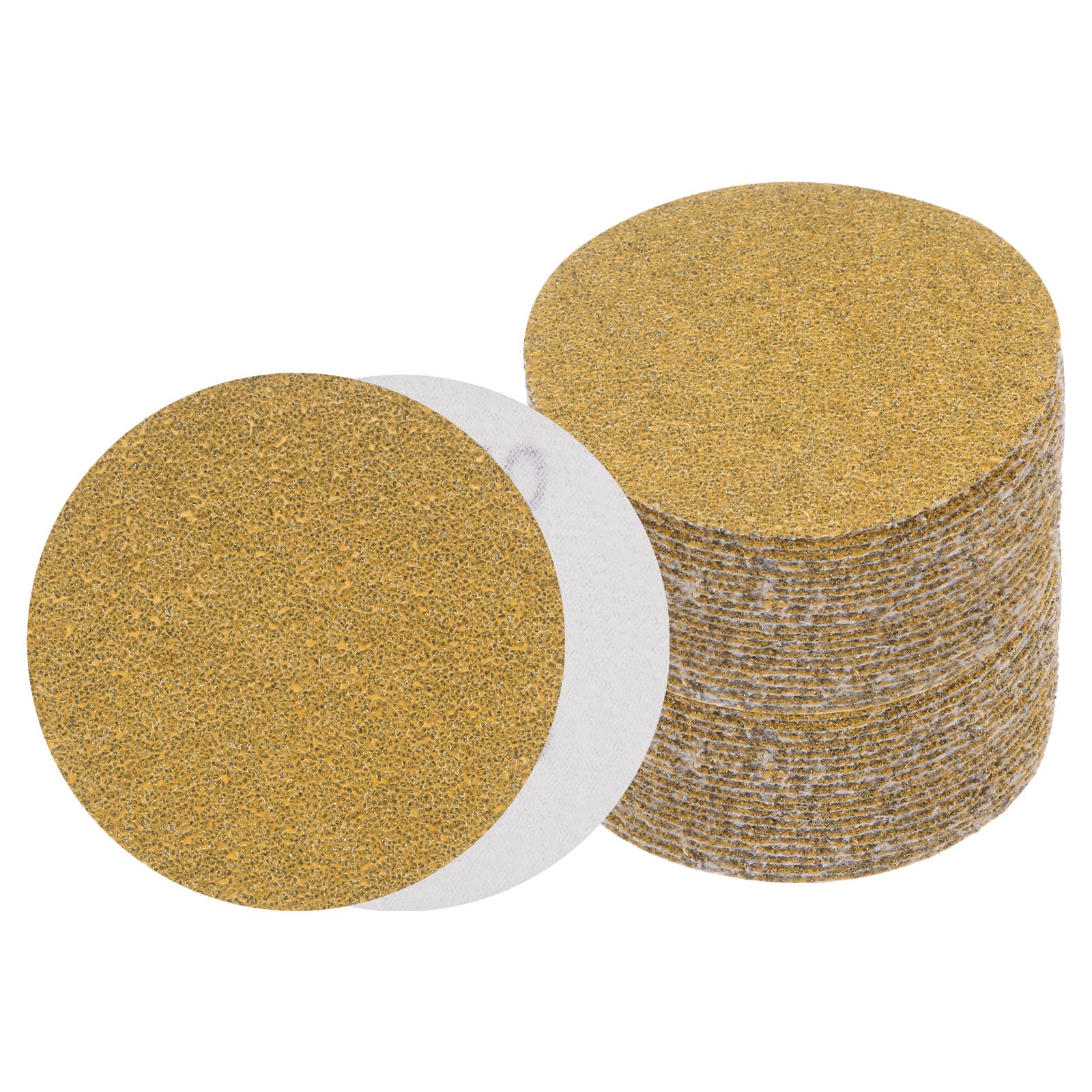 Kozelo 50pcs No Hole Sanding Discs- [ 3 Inch 40 Grit ] Round Hook and Loop Grip Sanding Pads Sandpaper for Automotive Woodworking Metal Polishing Use| Gold, Aluminum Oxide