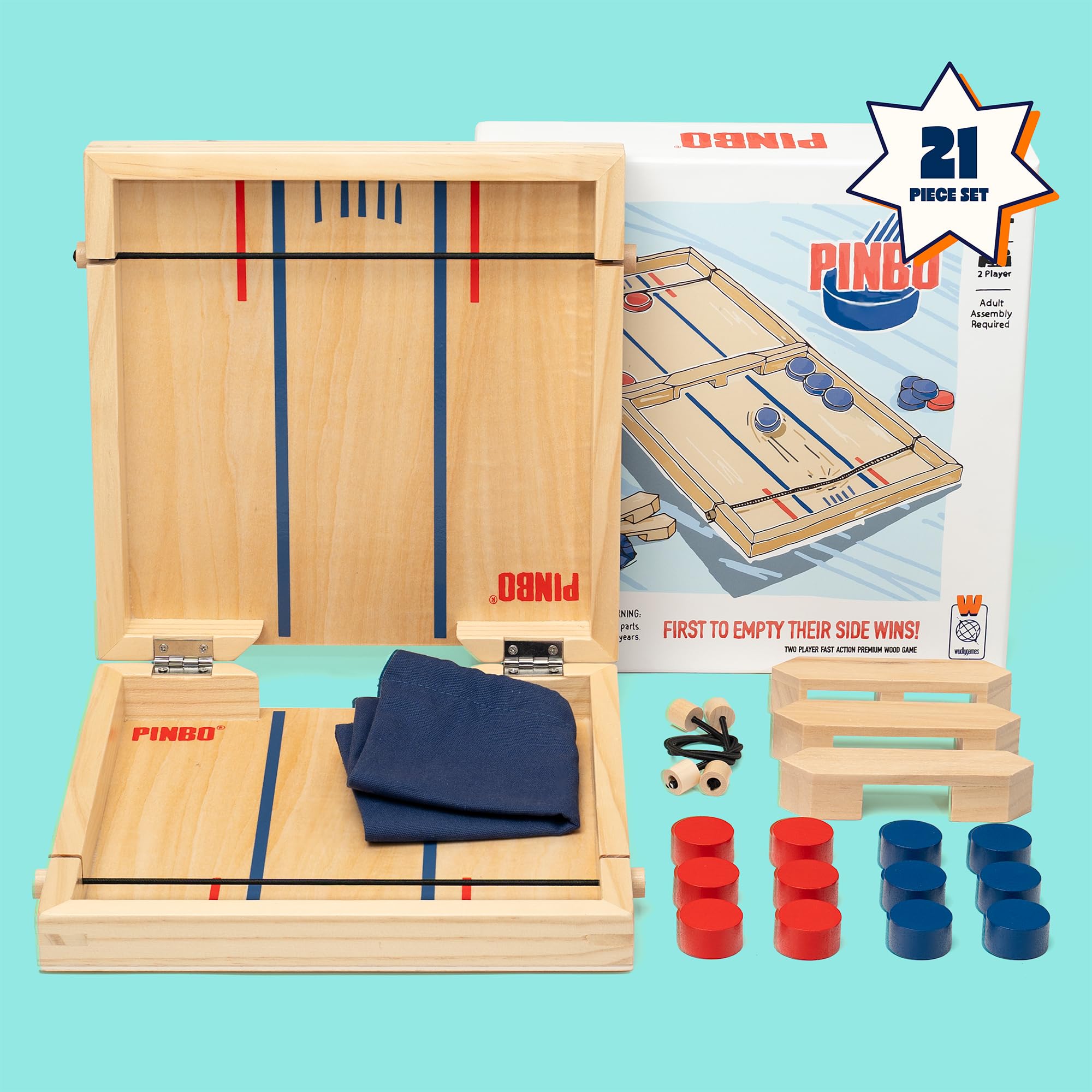 Pinbo The Classic Slingshot Game | Fast Action Foldable 2-Player Tabletop Wooden Game for Kids & Adults | Great for Travel & Game Night | Three Gates Included