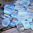 Crocon Opalite Rune Stones Set with Elder Futhark Alphabet Engraved Symbol for Beginners Runes with Pouch & Rune Symbol brochure Size :- 20-25 mm App.