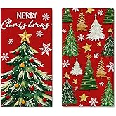 Croar Merry Christmas Tree Red Kitchen Dish Towels Set of 2, Xmas Pine Trees Snowflake Drying Hand Towel Baking Cooking Cloth, Winter Holiday Farmhouse Bathroom Home Decoration 18 x 26 Inches