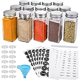 Aozita 14 Pcs Glass Spice Jars with Spice Labels - 4oz Empty Square Spice Bottles - Shaker Lids and Airtight Metal Caps - Cha