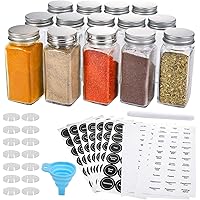 Aozita 14 Pcs Glass Spice Jars with Spice Labels - 4oz Empty Square Spice Bottles - Shaker Lids and Airtight Metal Caps…