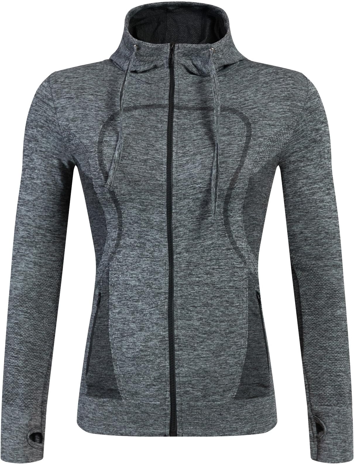Selighting Women's Yoga Running Jackets Full Zip Hooded Long Sleeves Training Coat with Thumb Holes