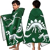 VOOVA & MOVAS Dinosaur Hooded Bath Towels for Kids (3-10Years,30"x53"),Soft Cotton Thick Absorbent Towel Wrap for Toddler Boys,Perfect for Bathroom | Pool | Swimming, Jacquard Green Dino