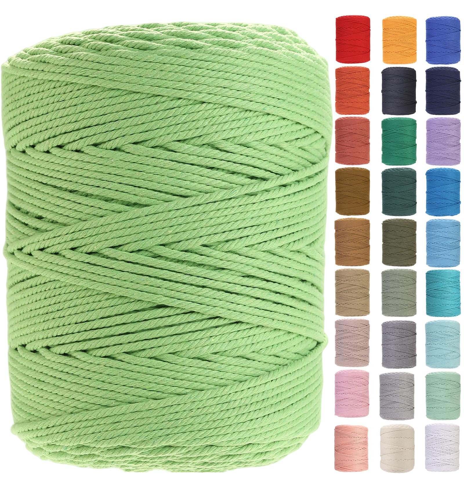 GOHOF Macrame Cord 3mm x 450m Premium Cotton Rope, 4 Strand Twisted Soft Material for Macrame Art, String Without Chemicals (Light Green) — image 1