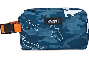 PackIt Freezable Snack Box, Camo Shark, Built with ECOFREEZE Technology, Collapsible, Reusable, Zip Closure with Buckle Handle, Great for Fresh Snacks on the go