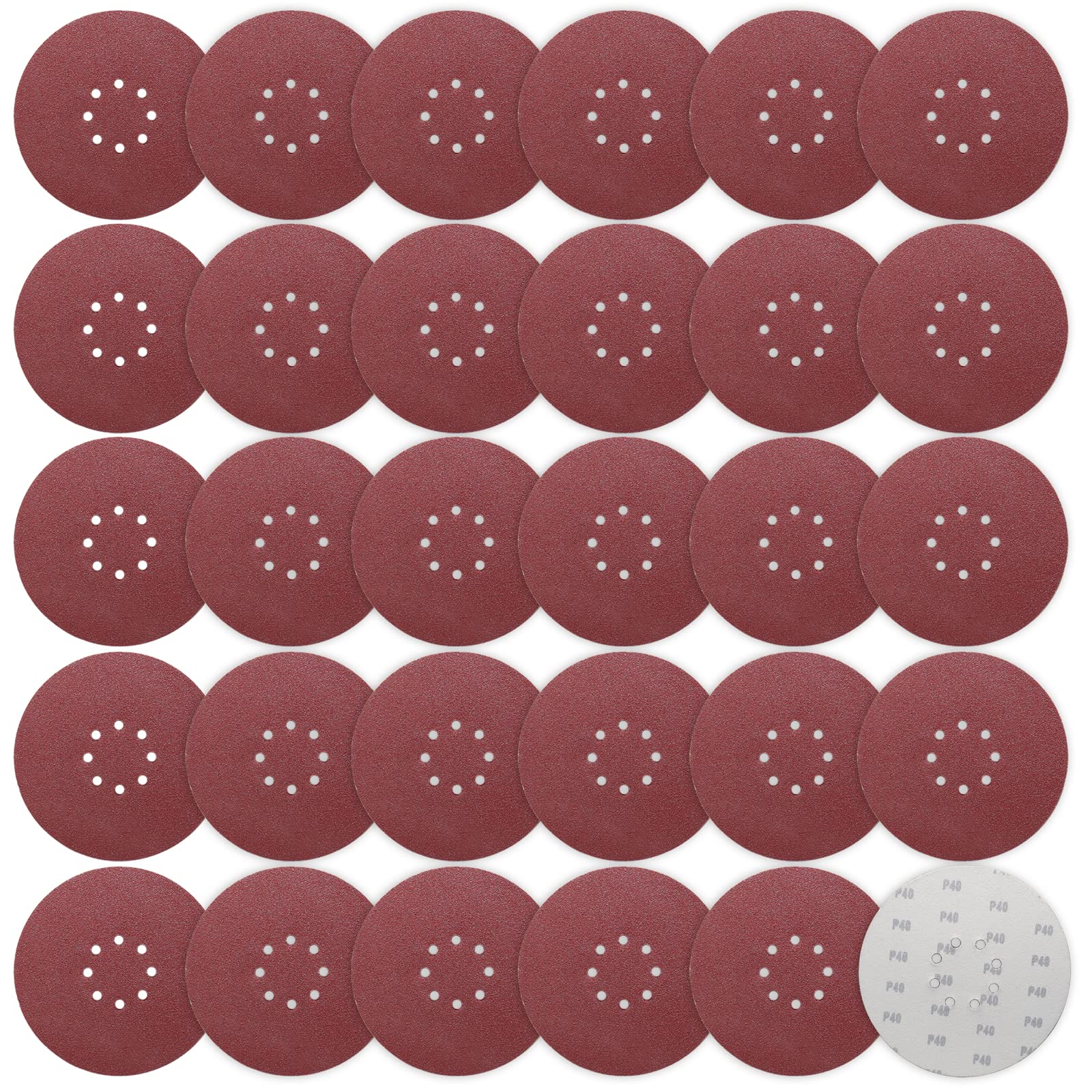 STEBRUAM 225mm Sanding Discs 40 Grit 30 Count, 9 Inch 8-Hole Sandpaper Hook and Loop Orbital Drywall Sander Sanding Pads
