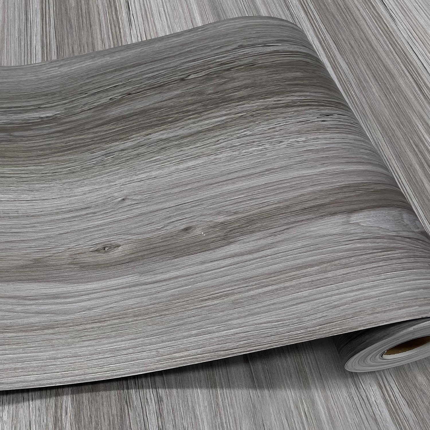 Photo 1 of auxua Wood Grain Peel and Stick Floor Tiles – 11.8” Width, 2 Rolls(Total 105 feet Long) – Versatile Design for Any Space, Grey Color Self Adhesive Vinyl Flooring, Waterproof and Non-Slip Features