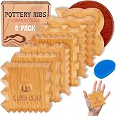Kiln-Dried Cherry Wood Pottery Ribs &amp; Pottery Tools For Wheel Throwing | 8 Pack - Professional Non-Warping Ceramic Set for Trimming, Sculpting, Shaping - Clay Tools &amp; Modeling Kit with Bonus Sponge