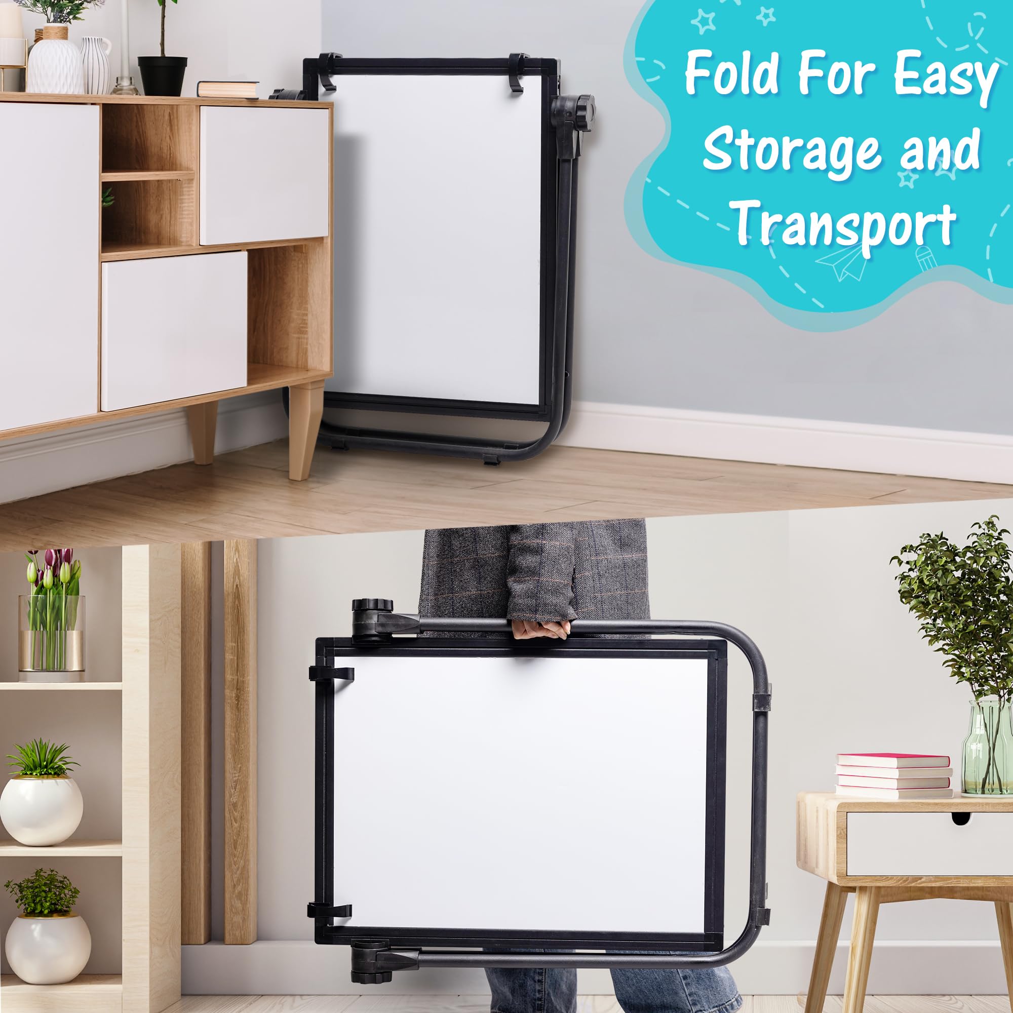 WEYOUNG Kids Easel for Toddlers, Adjustable Standingg Metal Toddler Whiteboard & Chalkboard, Magnetic Art Easel for Kids Age 2-4 4-8 9-12, Black