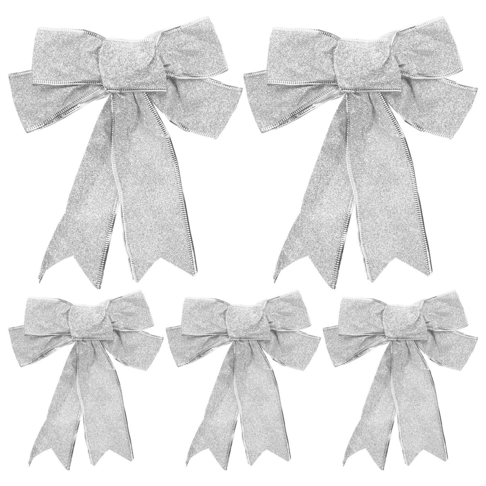 SUPVOX 5pcs Christmas Tree Bows Wrap Bows Pendant Ornaments for Christmas Tree Presents House Decoration(Silver)
