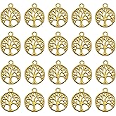 Shapenty Round Metal Tree of Life Charms Pendants Beads Jewelry Findings Making Accessory for DIY Craft Bracelet Necklace Earring Keychain Gift Party Favor, 20PCS