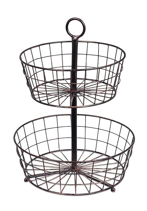 Birdrock Home 2 Tier Wire Fruit Basket Round Metal Standing