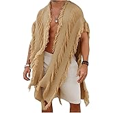 Verdusa Men's Knit Poncho Fringe Loose Cardigan Cape Knit Shawl Wrap Beach Vacation Outfits