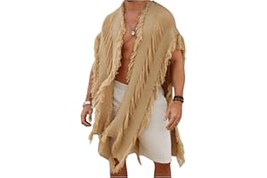 Verdusa Men's Knit Poncho Open Front Fringe Fall Loose Cardigan Cape Knit Shawl Wrap