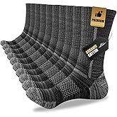 Niorasen Men's Cotton Crew Work Socks, 5 Pairs Cushioned Boot Moisture Athletic Socks for Hiking Sports Running