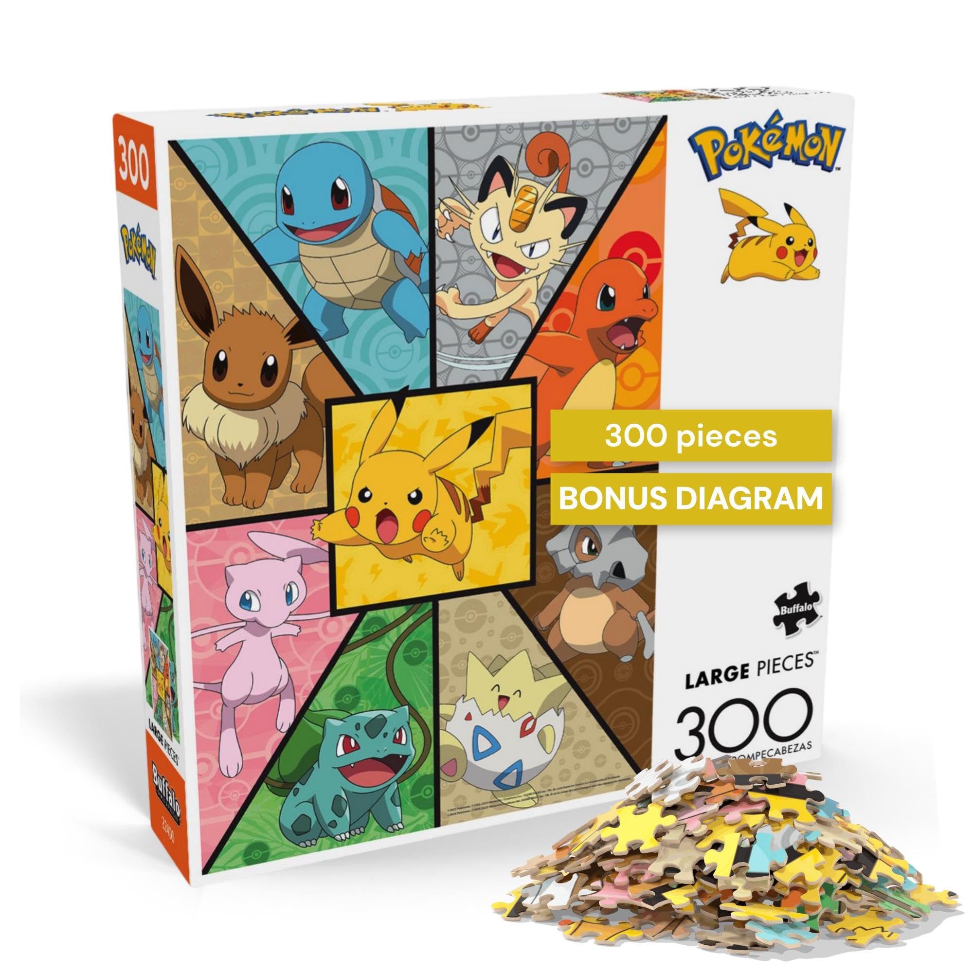 Buffalo Games - 300 Piece Jigsaw Puzzle Pokemon Kanto Companions, Made in USA, Premium Recycled Board, Full-Color Poster, Giftable Colorful Art