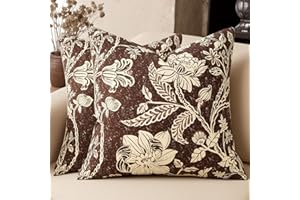 MUSSEL Brown Floral Pillow Covers 18x18：Vintage Decorative Throw Pillow Boho Patterned Covers — Neutral Modern Farmhouse Squa