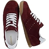 CUSHIONAIRE Tick Tock Women's Genuine Leather Lace-Up Casual Sneaker – Retro-Inspired Walking Shoe with Gum Rubber Outsole, Cushioned Arch Support, Lightweight Low Top Trainer