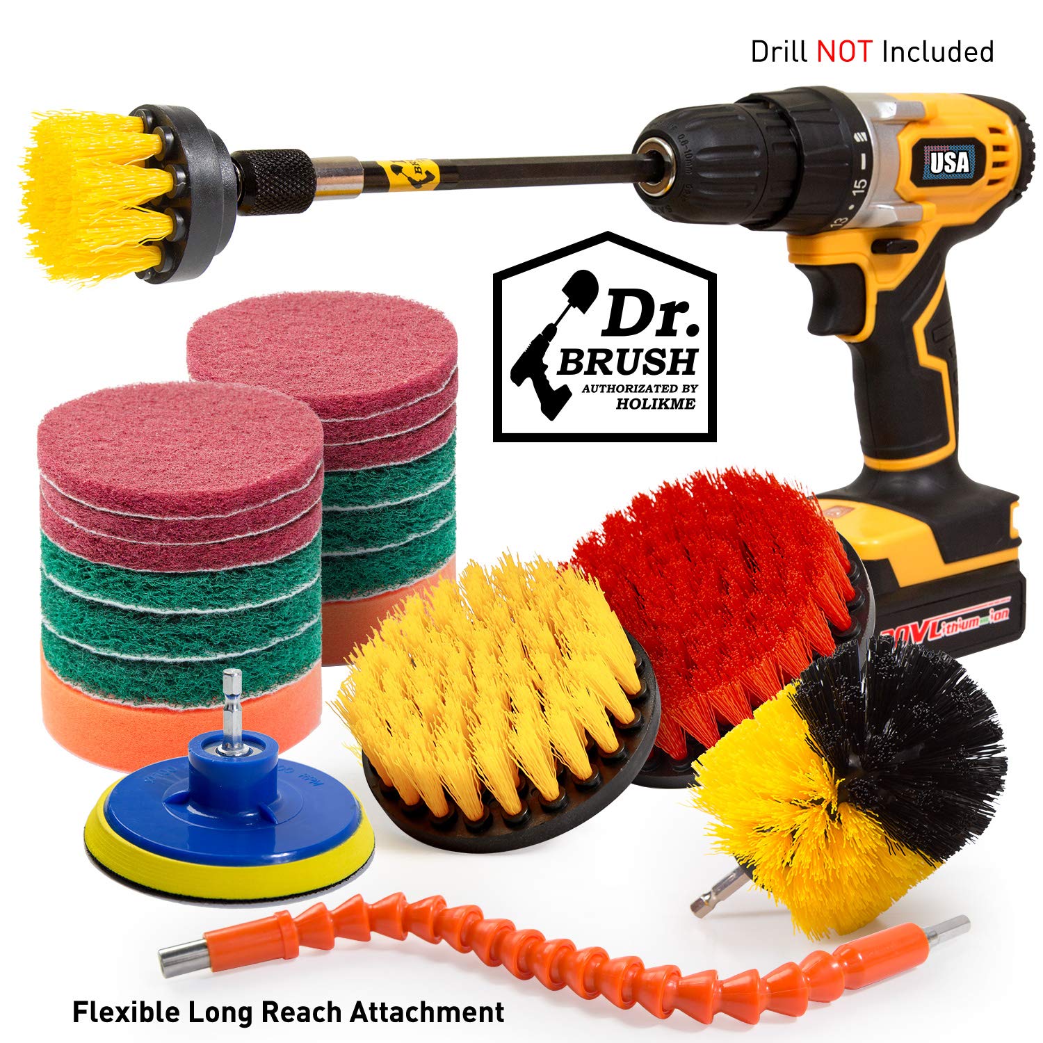Holikme 21Piece Drill Brush Attachments Set, Scrub Pads Sponge, Power