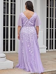 Ever-Pretty Womens Plus Size V-Neck Sequin