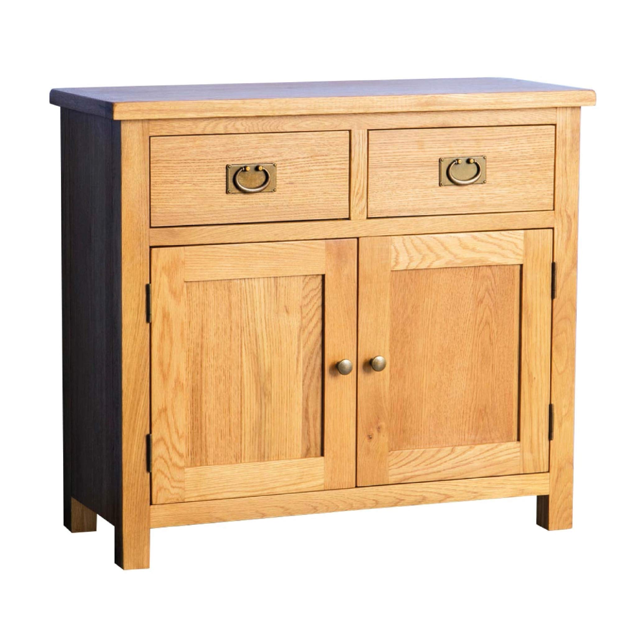 RoselandFurniture Surrey Oak Small Sideboard | Traditional Rustic Waxed 2 Door 2 Drawer Sideboard Storage Cabinet for Living Room or Dining Room, Fully Assembled