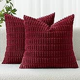 MIULEE Pack of 2 Burgundy Corduroy Decorative Pillow Covers 18x18 Inch Soft Boho Striped Throw Pillow Covers Modern Farmhouse Home Decor for Sofa Living Room Couch Bed