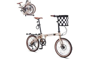 BGGFNZ 20 Inch Folding Bike, 7-Speed Foldable Bike for Adults Women Men, Folding Bicycles with Basket for Adults, Commuter Bikes with Front and Rear Disc Brakes, Adjustable Seat