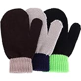 SATINIOR 3 Pairs Toddler Magic Stretch Mittens Little Girls Soft Knit Mitten Baby Boys Winter Knitted Gloves