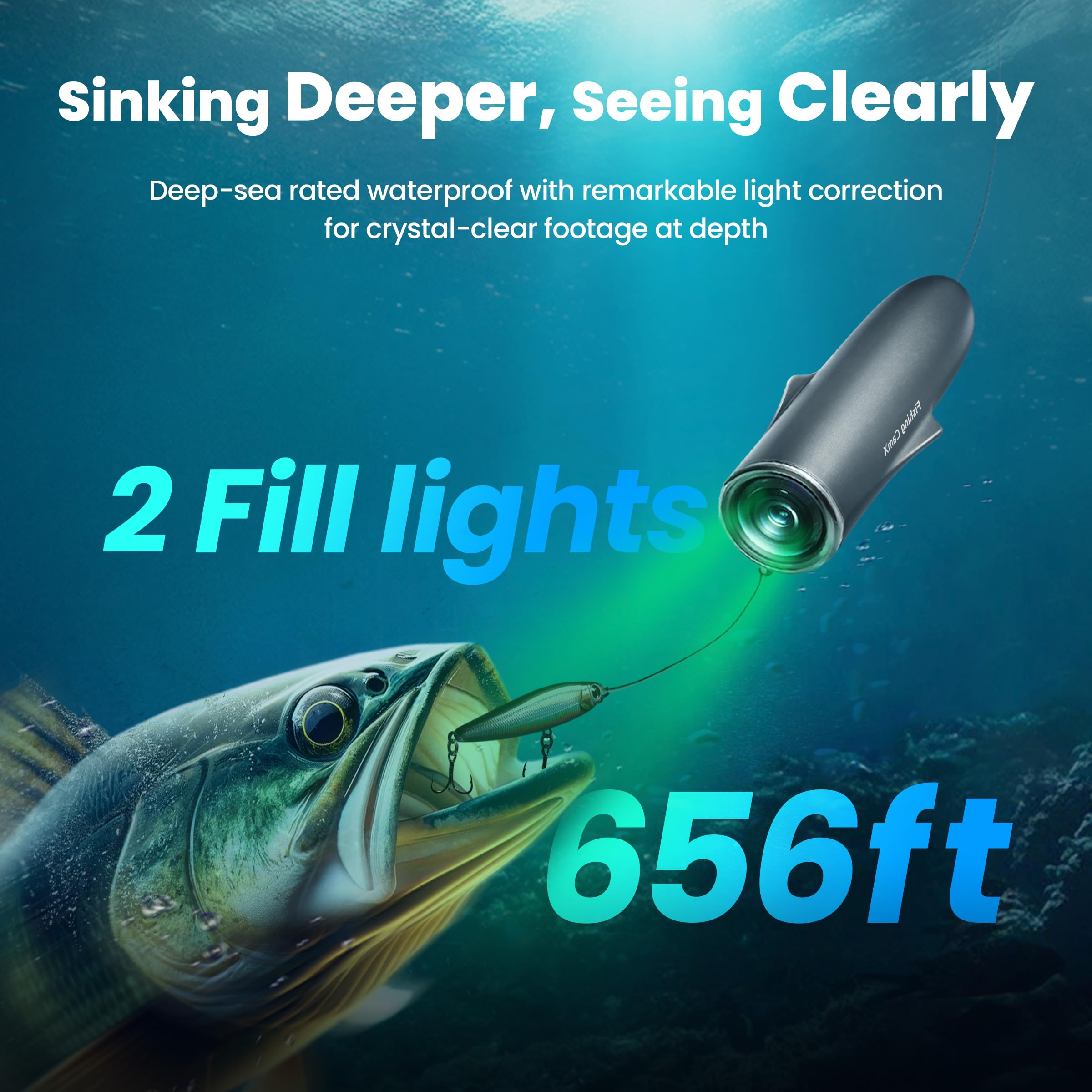 CanFish Fishing CamX Fishing Finders Camera,Lure Action Camera HD 1080P &136°Ultra-Wide-Angle,656FT ROV Waterproof/Motion Sensing/Segmented Intelligent Recording/Wireless Charge/App Compatible (Grey)
