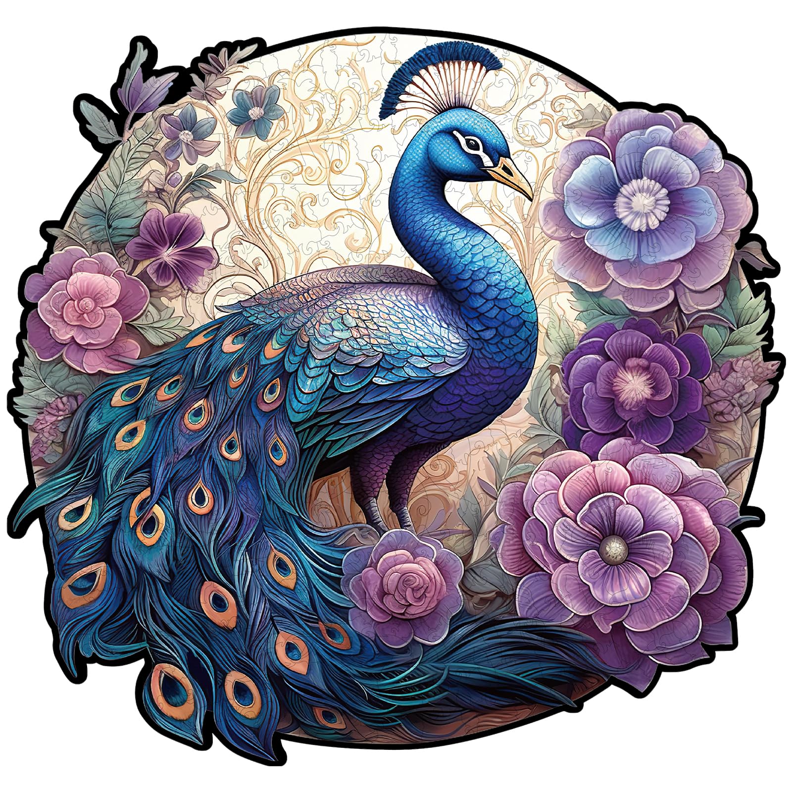 Blumuze Wooden Jigsaw Puzzles 585 pcs, Beautiful Peacock Wooden Puzzles for Adults, Unique Shaped Animal Wood Puzzles, Wooden Animal Puzzles for Adults with Wood Gift Box(L-14.4 * 13.8 in)