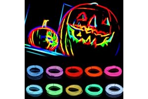 MQYMO 10 Pack EL Wire Neon Light Strip, 9.8ft DIY Flexible Neon EL Wire Sign Costume Light Kit for Halloween Christmas Party Festival Pub Clothing Bike Car Decoration, Glow-in-the-dark Rope Novelty Lighting