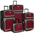 U.S. Traveler New Yorker Lightweight Softside Expandable Travel Rolling Luggage, Deep Red, 4-Piece Set (15/21/25/29)