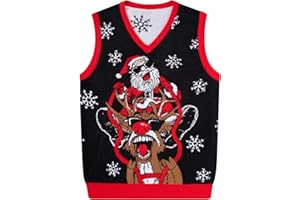 RAISEVERN Ugly Christmas Sweater Vest Mens Funny Knitted V-Neck Jumper Holiday