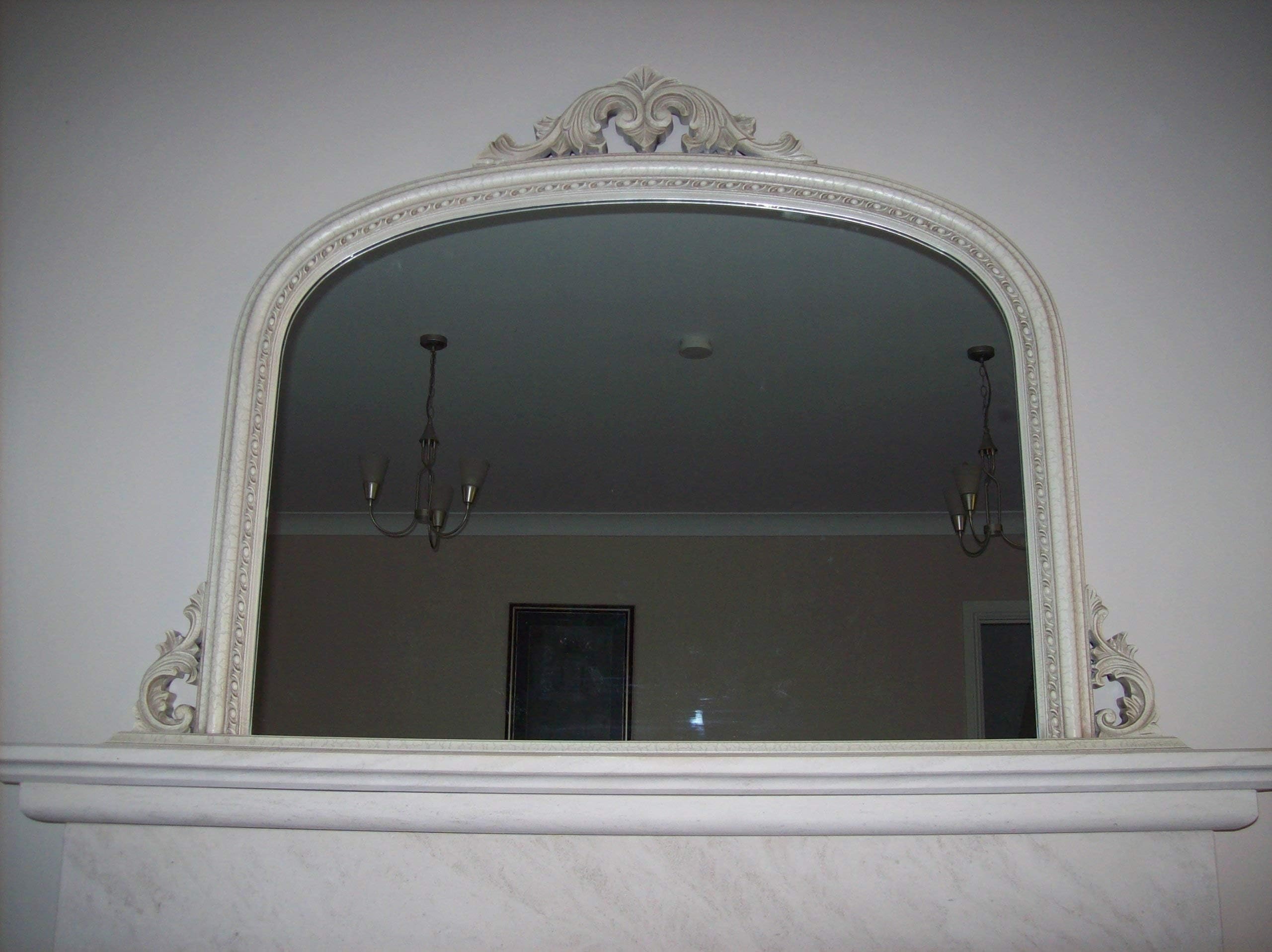 Classic French Inspired IVORY Overmantle Mirror with Elegant Ornate Frame and complete with Premium Quality Pilkington's Glass - Overall Height: 36 inches (92cm) Overall Width: 50 inches (127cm)