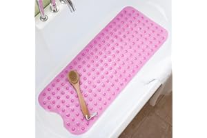TreeBud Bathtub Mats for Shower Tub Non-Slip Bath Mat 39 x 16 Inch Extra Long Shower Mat, Bath Tub Mat for Bathroom with Machine Washable, BPA Free for Kids (Clear Hot Pink)