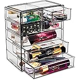 Sorbus Acrylic Makeup Organizer Set, 7-Drawer Vanity & Countertop Cosmetic Storage with Small & Wide Drawers, Black Jewel Makeup Storage for Brushes, Lipsticks, Jewelry, Holiday Gift for Women & Teens