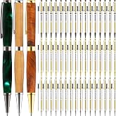 Colarr 60 Pack Woodturning Pen Kits, 7mm Slimline Pen Kit Bulk with Refills, DIY Starter Starter Package Woodturning Project for Beginners Crafts Gifts(Black, Silver, Gold)