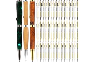 Colarr 60 Pcs Twist Pen Kits for Woodturning 7mm Slimline Pen Bulk with Refill Starter Package Woodturning Project for DIY Crafts Gifts(Black, Silver, Gold)