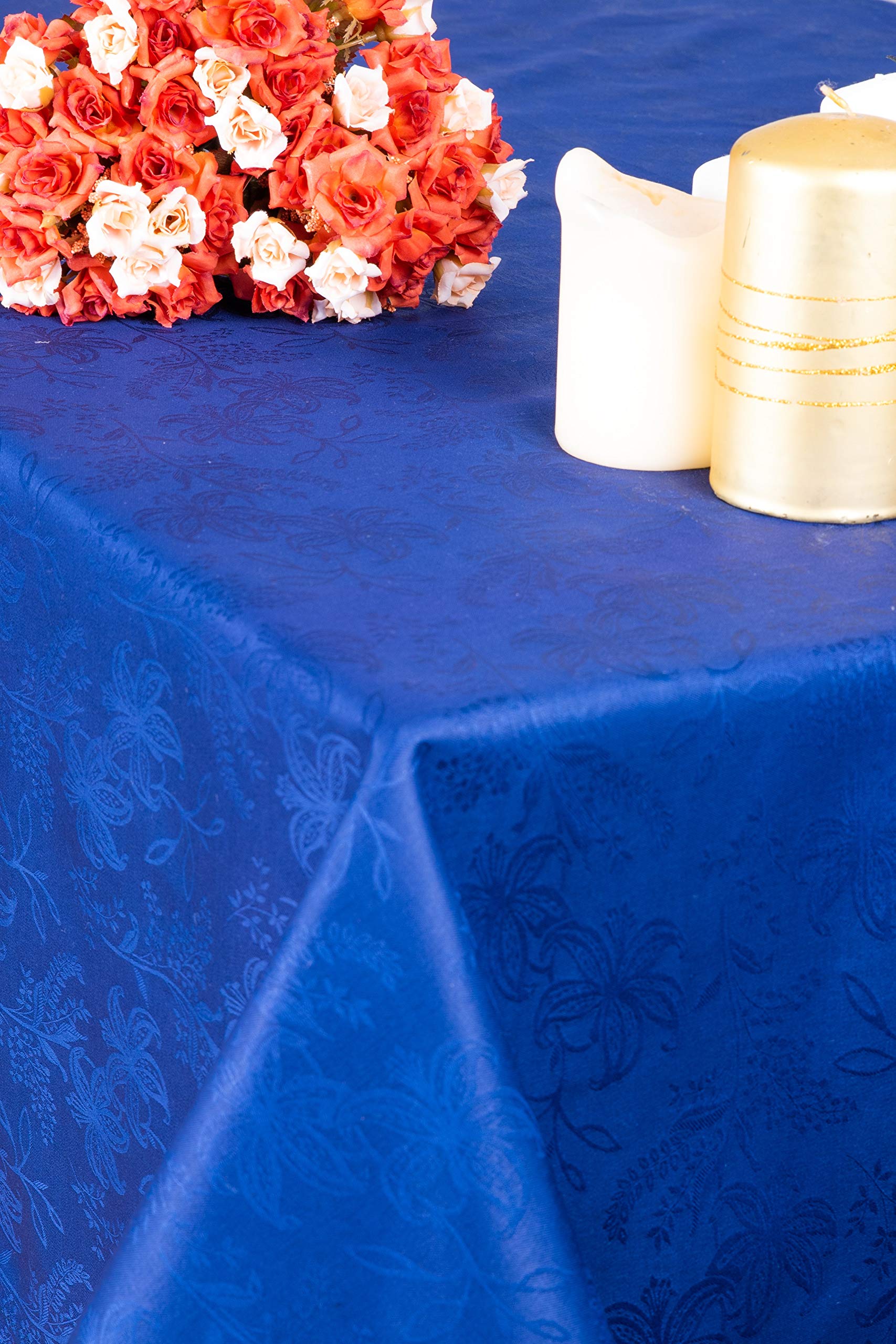 ESSE HOME - Confestyl Line - Tablecloth with 24 Napkins - Rectangular - Flanders Pure Cotton Jacquard - Made in Italy - Artisan Product - IRIS 598 (170x400 Service Blue)