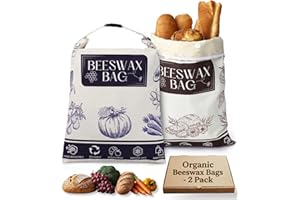 2 Pack Organic Beeswax Bread Bags for Bread & Sourdough, XL Organic Linen Reusable Bread Storage Bag with Removable Double Ba