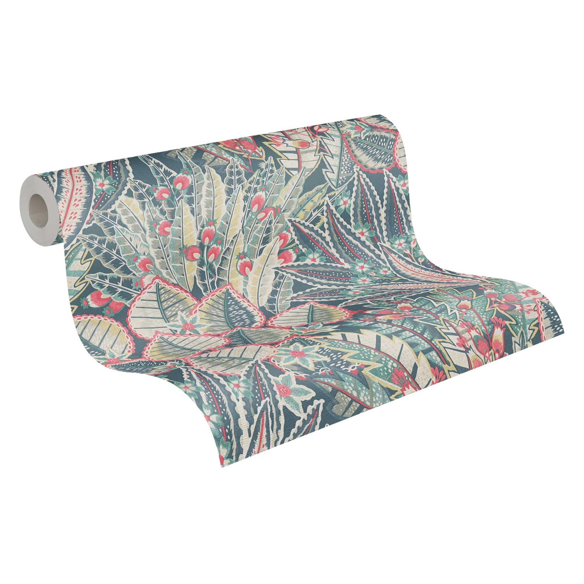 Livingwalls Palm Leaves Wallpaper in Blue, Red, Yellow, Green - Modern Botanical Design for Living Room - 10.05 m x 0.53 m - Made in Germany