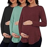Liu & Qu 3 Packs Womens Maternity Shirts Split Side Long Sleeve Pregnancy Tops Loose Fit Casual Maternity Clothes