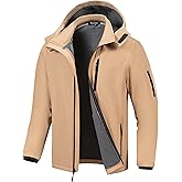 Pursky Men's Softshell Jacket Waterproof Fleece Lined Windbreaker With Removable Hood Lightweight Tactical Jacket