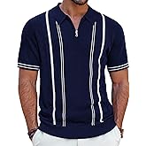 PJ PAUL JONES Mens Knit Polo Shirts Short Sleeve Quarter Zip Golf Shirt Vintage Shirts for Men