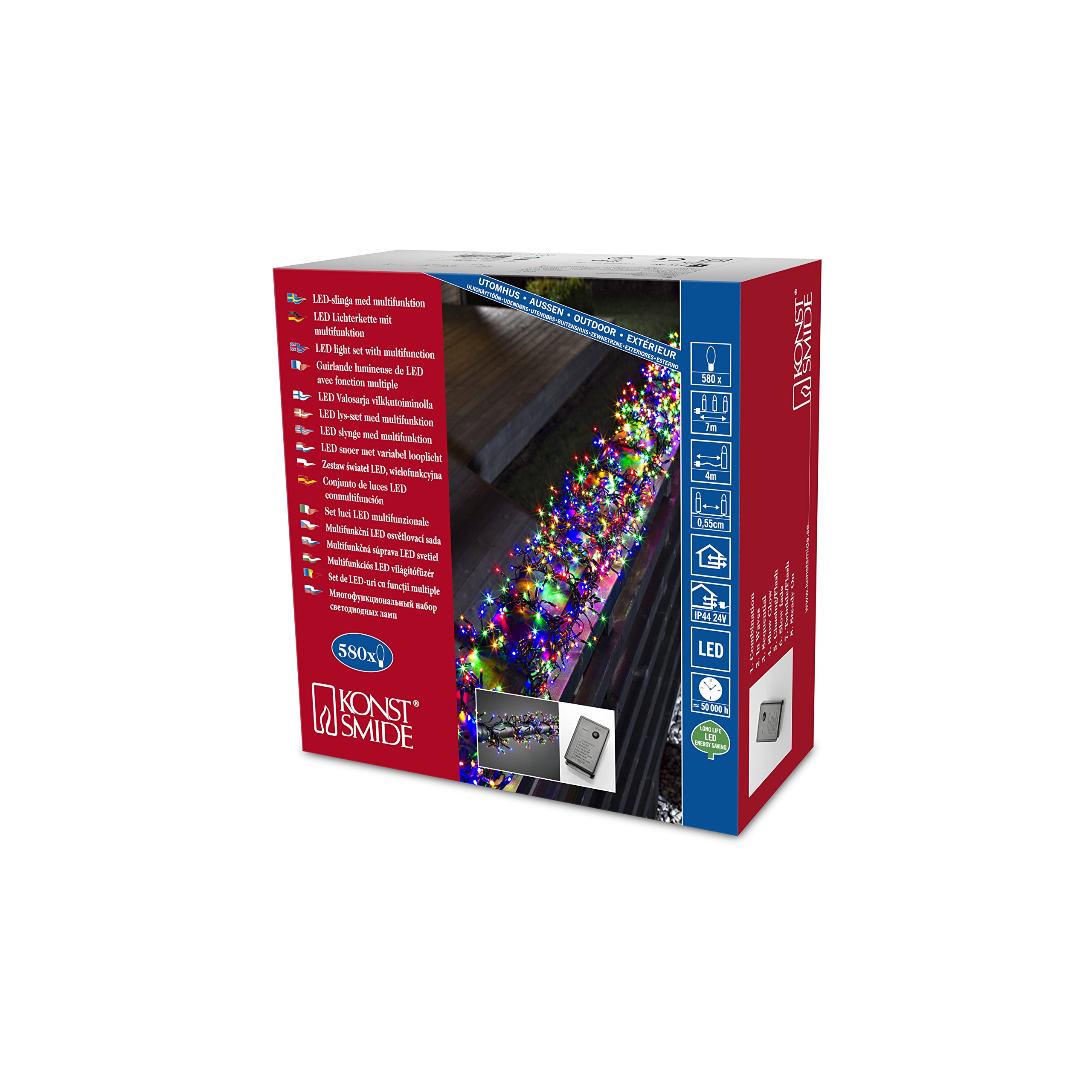 Konstsmide Christmas Lights LED Cluster Christmas Lights/Outdoor or Indoor (IP44)/24V Transforme /8 Functions, with Memory Control Unit/580 Multi Coloured Diodes/Black Cable String Lights — image 1