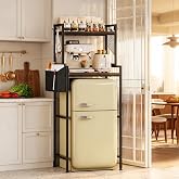 Espelism 3-Tier Mini Fridge Stand with Storage, Baker&rsquo;s Rack for Mini Fridge and Microwave, Microwave Organizer Shelf for Kitchen Storage, Space-Saving Cabinet for Coffee Bar, Dorm, Office