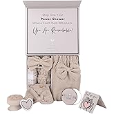 Happy Lolli Power Shower Gift Set – College Essential Bath Accessories for Women and Teen Girls – Includes Body Towel, Hair Towel, Wrist Bands, Headband, Face Sponge and More (Fresh in Beige)