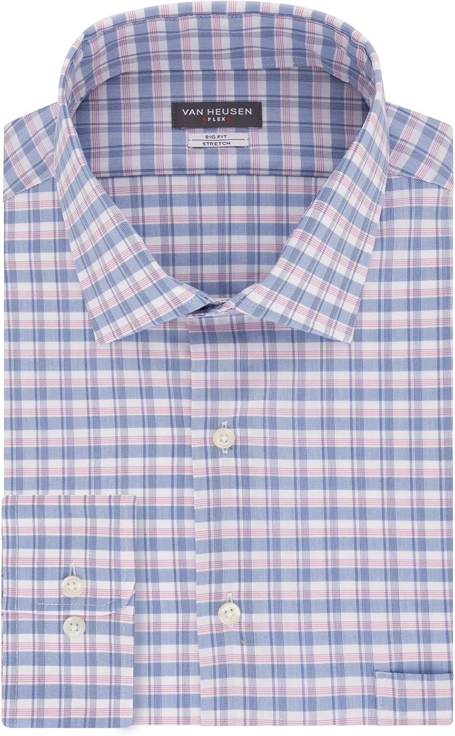 Van Heusen Men's Big Fit Dress Shirts Flex Collar Stretch Check at  Men’s Clothing store